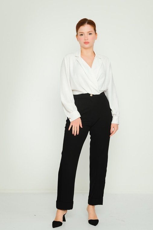 Airport High Waist Casual Trousers Black Ecru