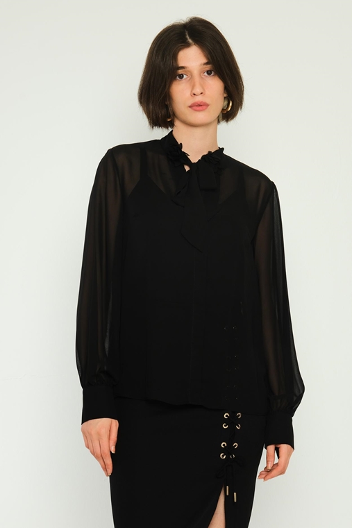 Joymiss Long Sleeve Casual Blouses Black Ecru Sax Macenta