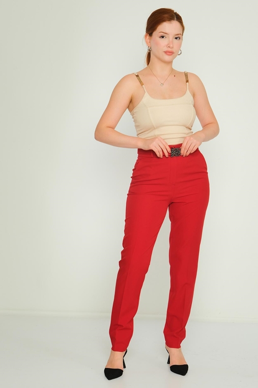 HKN High Waist Casual Trousers Black Red Brown Beige Navy