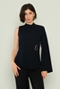 Airport Long Sleeve Half Turtleneck Casual Blouses Black Green Pink Navy Saffron темно синий