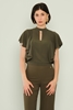 Explosion Short Sleeve Casual Blouses Black Ecru Khaki Khaki