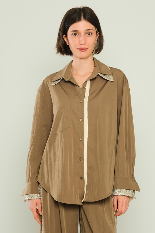 Mianotte Long Sleeve Casual Blouses Khaki Tan