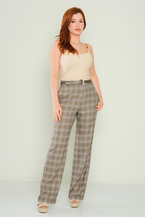 Mees High Waist Casual Trousers Beige