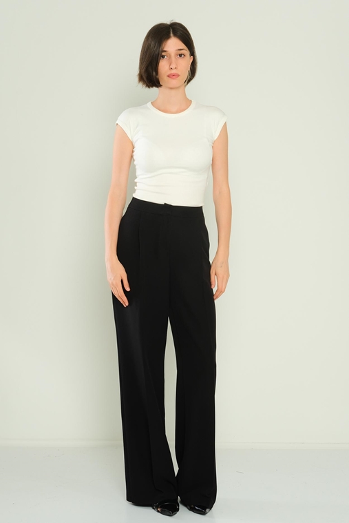 Excuse High Waist Casual Trousers Black Beige Ecru