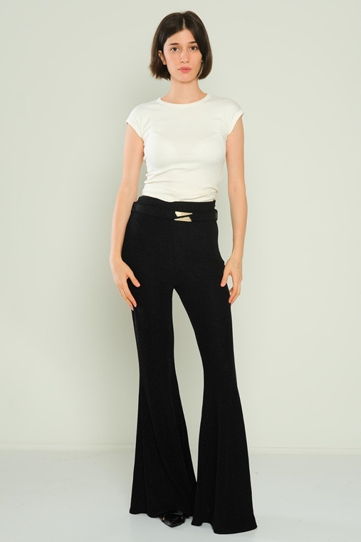 Lila Rose High Waist Casual Trousers Black Green Gold