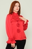 Lila Rose Long Sleeve Casual Shirts Black Red Ecru Kırmızı