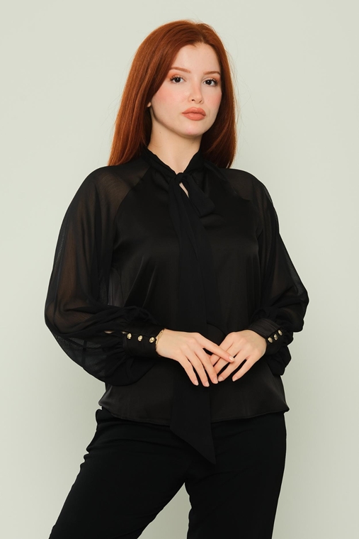 Mac Park Casual Blouses Black Ecru