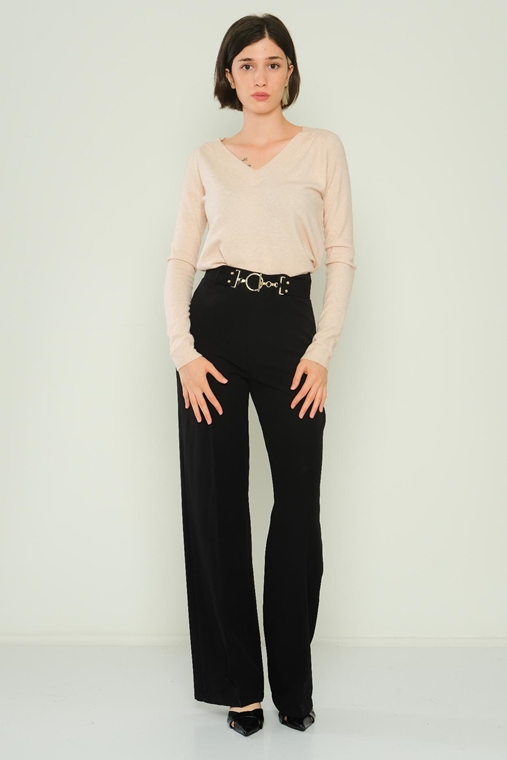 Excuse High Waist Casual Trousers Black Beige Ecru Macenta