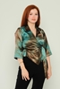 Selen Three Quarter Sleeve Casual Blouses Red Grey Brown Beige Mink Khaki Petroleum нефть