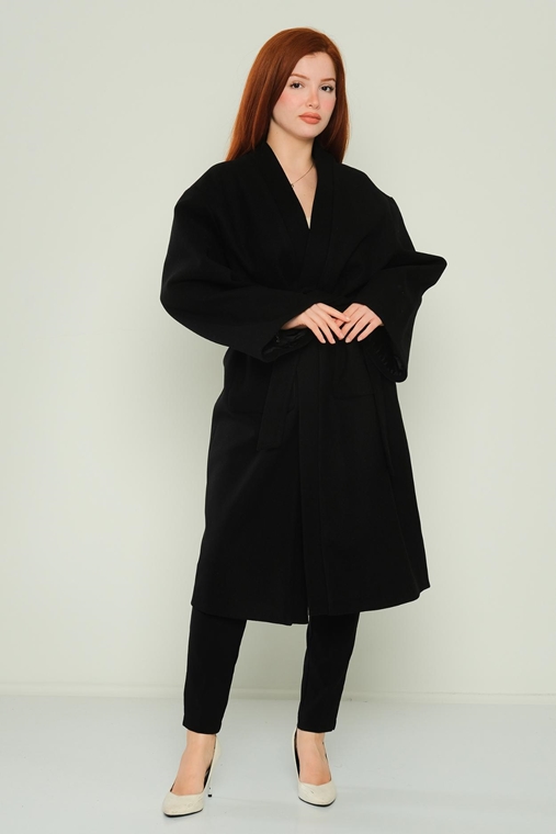 Mangosteen Gabardine Casual Woman Coats Black Powder Caramel