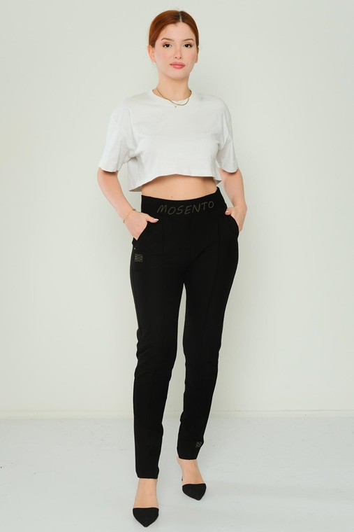 Mosento High Waist Casual Trousers Black