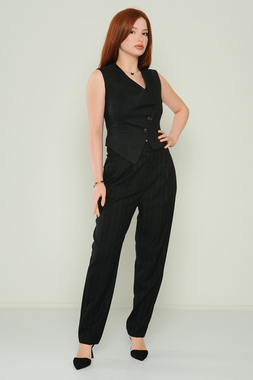 Mees High Waist Casual Trousers Black