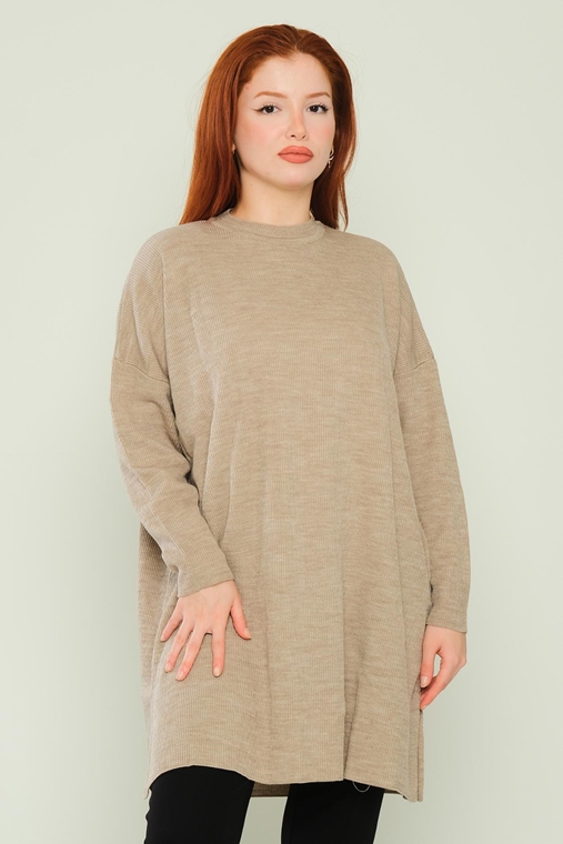 Pitiryko Long Sleeve Casual Tunics Black Grey Bordeux Füme Camel Navy Fuchsia Mink Powder Sax Khaki Caramel Stone Beige Dark Khaki Dark Benetton