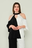 Lila Rose Three Quarter Sleeve Casual Blouses Black-Mink Black-Ecru البيج الرمادي - أسود