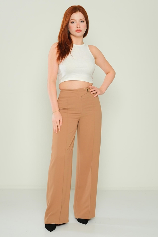 Selen High Waist Casual Trousers Black Red Yellow Beige Lilac Camel Ecru Sax Khaki Blue Light