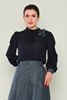 Airport Three Quarter Sleeve Normal Neck Casual Blouses Black Navy Ecru lacivert