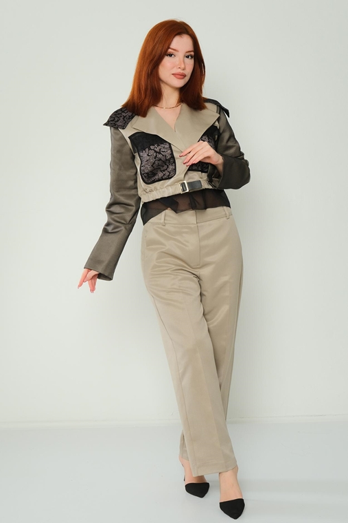 Miarte High Waist Casual Trousers Beige