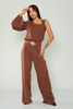 Airport High Waist Casual Trousers Black Brown Brown