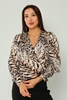 Zanzi Long Sleeve V Neck Casual Blouses 803LEOPAR