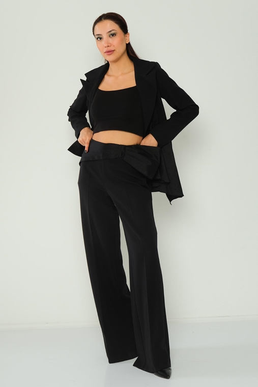 Excuse High Waist Casual Trousers Black Ecru