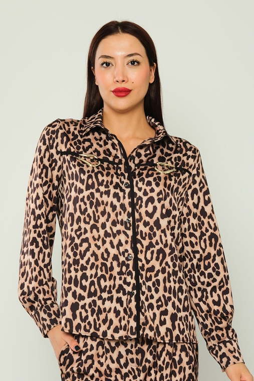 Miarte Long Sleeve Casual Blouses Leopard