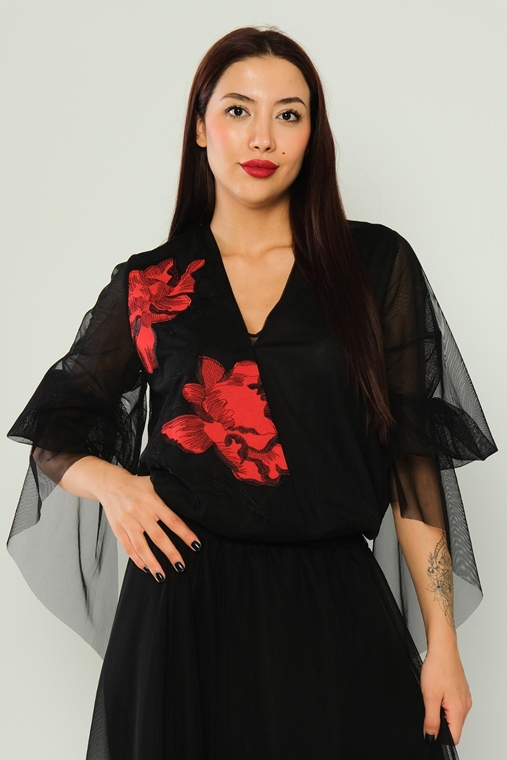 Miarte Three Quarter Sleeve Casual Blouses Black