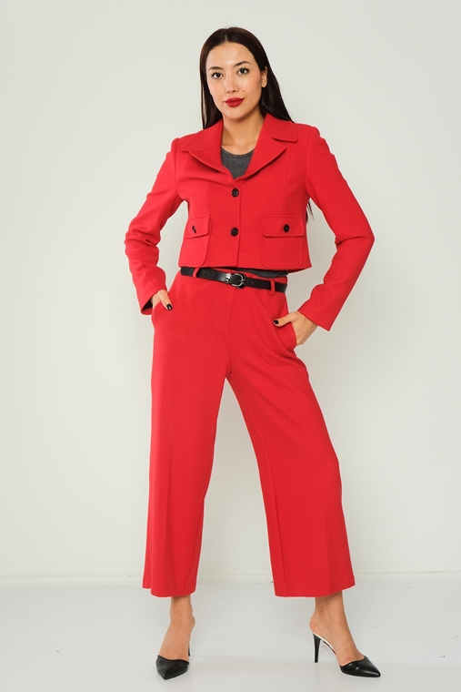 Mees High Waist Casual Trousers Red