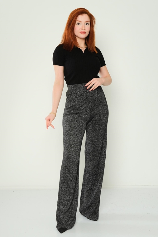 Yes Play High Waist Casual Trousers Black-Silver Black-Black Ecru-Gold Grey-Silver