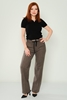 Mosento High Waist Casual Trousers Black Brown Mink Brown