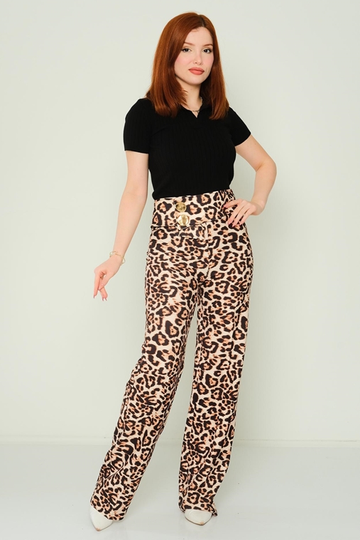 Lila Rose High Waist Casual Trousers Leopard