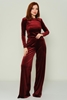 Excuse High Waist Casual Trousers Black Bordeux Navy Emerald bordo şarabı