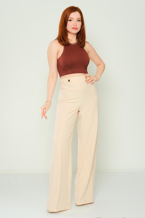 Excuse High Waist Casual Trousers Black Beige Ecru