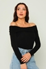 Joymiss Long Sleeve Boat Neck Casual Blouses Ecru أسود