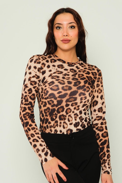 Joymiss Long Sleeve Casual Blouses Leopard