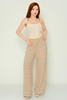 Wo-man Casual Trousers Black Beige Caramel اللون البيج