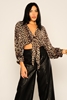 Lila Rose V Neck Casual Blouses Black Gold Leopard Snake Leopar