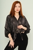 Lila Rose V Neck Casual Blouses Black Gold Leopard Snake Gümüş