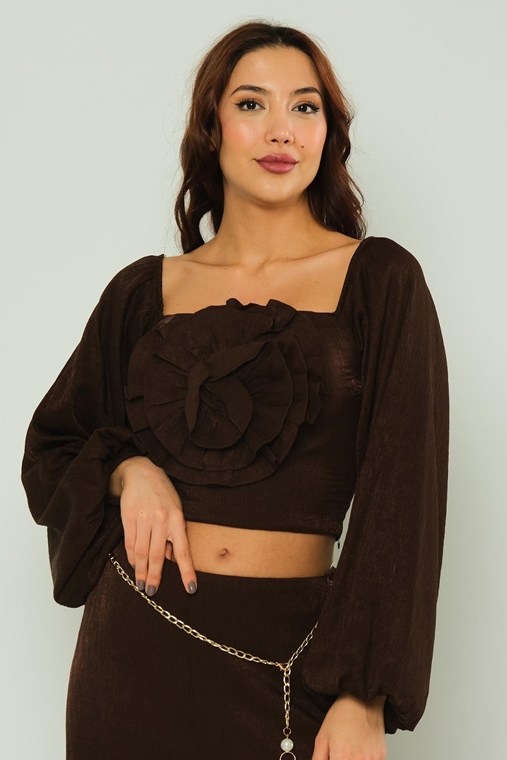 Favori Long Sleeve Casual Blouses Black Brown Bordeux Beige