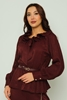 Favori Long Sleeve Casual Blouses Brown Beige bordo şarabı