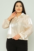 Green Country Long Sleeve Casual Plus Size Blouse Black White Beige Mink اللون البيج