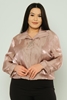 Green Country Long Sleeve Casual Plus Size Blouse Black White Beige Mink المنك