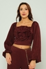 Favori Long Sleeve Casual Blouses Brown bordo şarabı