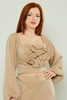 Favori Long Sleeve Casual Blouses Brown اللون البيج