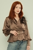 Favori Long Sleeve Casual Blouses Grey Brown بنى