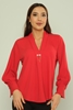 Favori Long Sleeve Casual Blouses Black Red Ecru Powder Sax أحمر