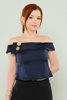 Lila Rose Boat Neck Casual Blouses Black Red Navy Beige-Black lacivert