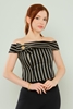 Lila Rose Boat Neck Casual Blouses Black Red Navy Beige-Black Bej - Siyah