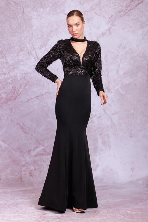 Odrella Night Wear Evening Dresses Black BEIGE-BLACK