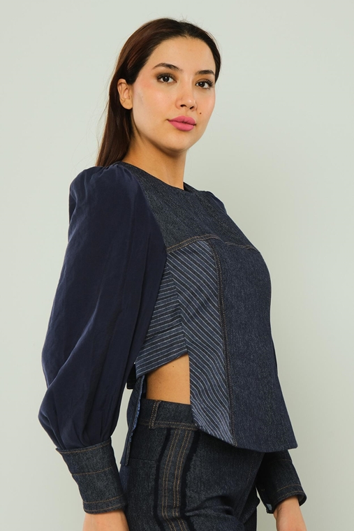 Miarte Long Sleeve Casual Blouses Navy