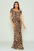 Odrella Night Wear Evening Dresses Black Fuchsia Leopard Leopar